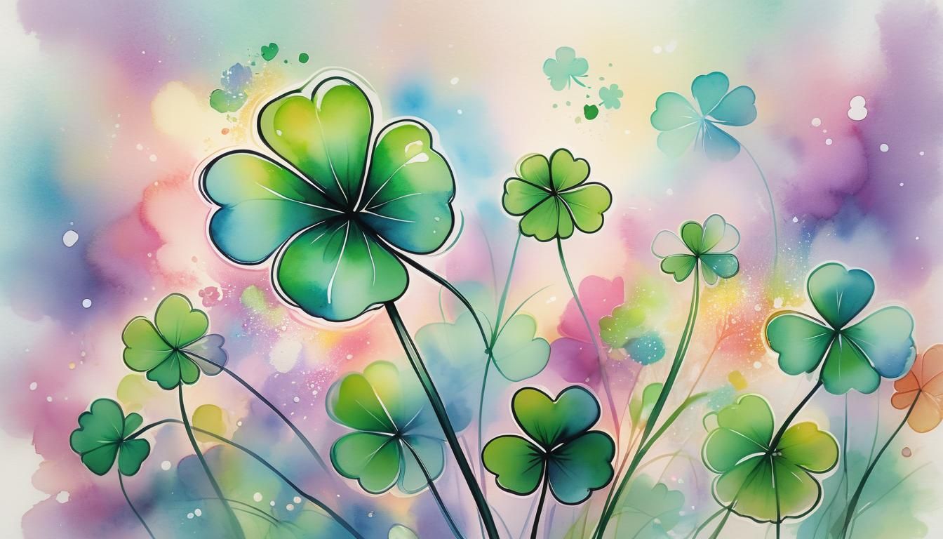 Glowing Four-Leaf Clover Watercolor Art