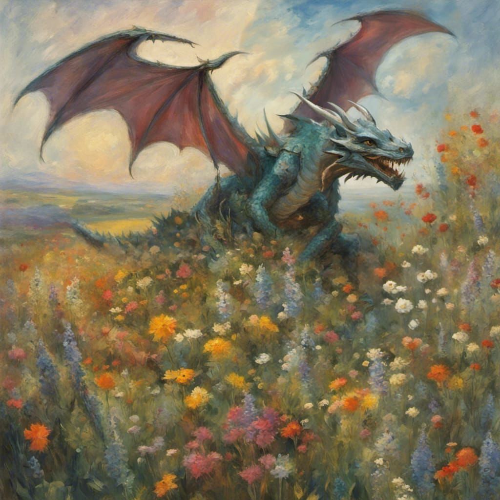 Dragon Eats Knight: Impressionist Fantasy Painting