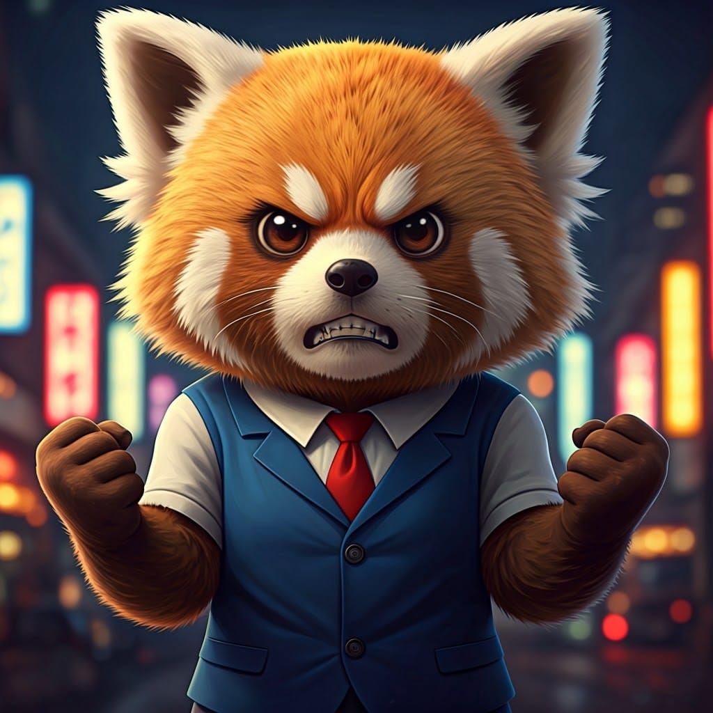 Angry Red Panda in Tokyo Cityscape