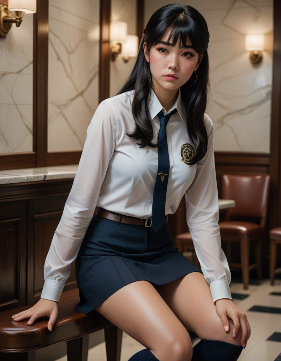 High School Girl in Tight Uniform, Realistic Digital Art
