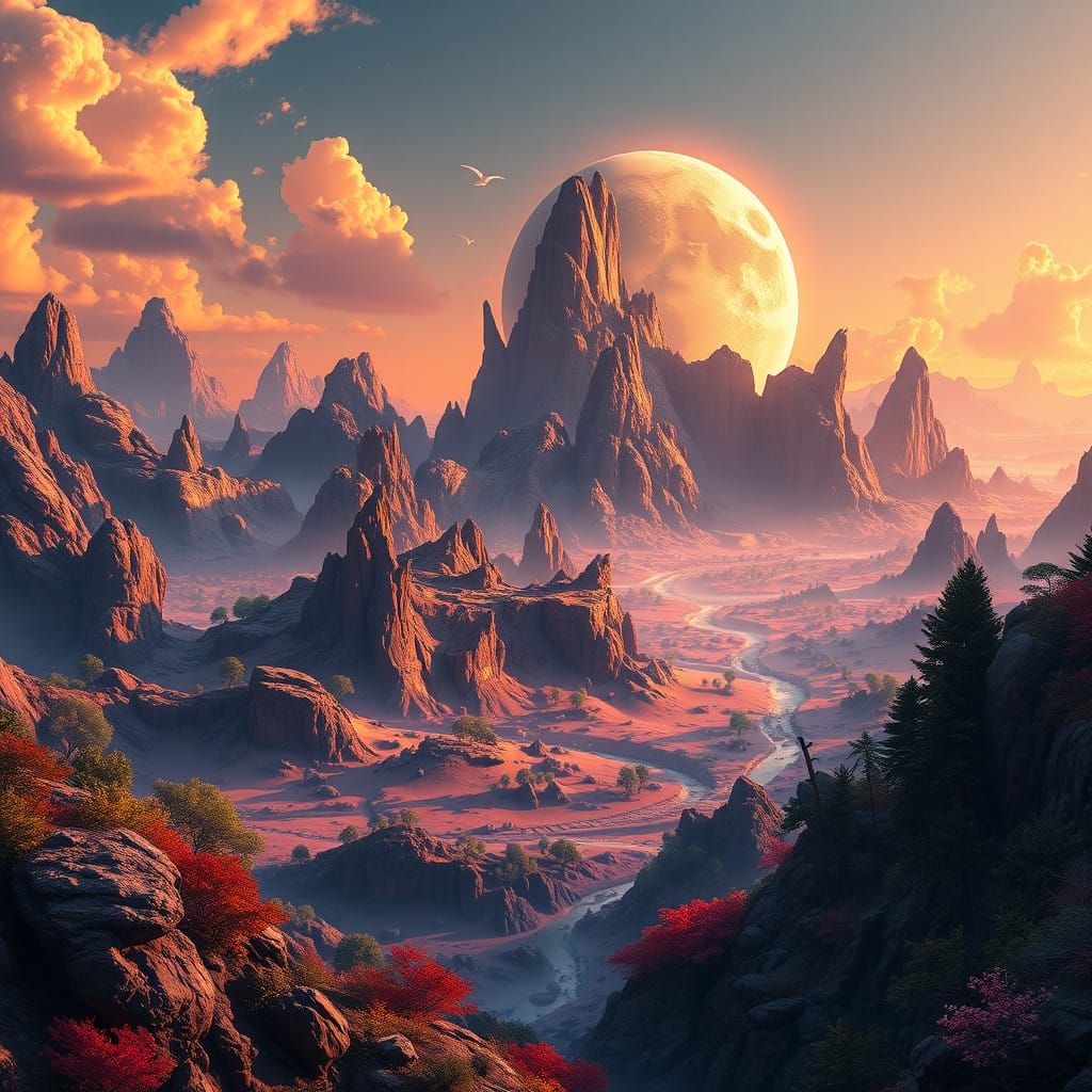 Vibrant Sci-fi Exoplanet Landscape