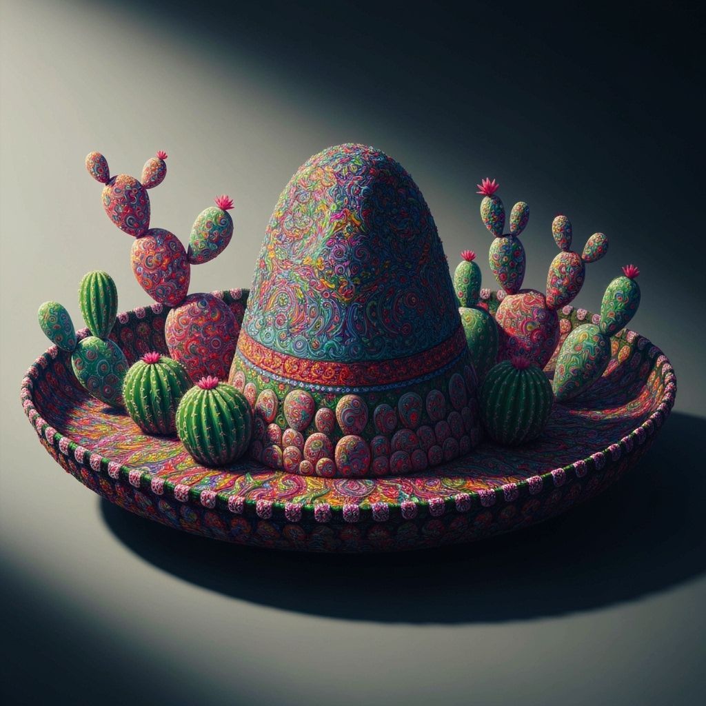 Psychedelic Cacti Sombrero in Surrealist Impasto Style