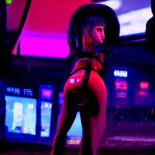 Cyberpunk Prostitute in Neon Dystopian Cityscape