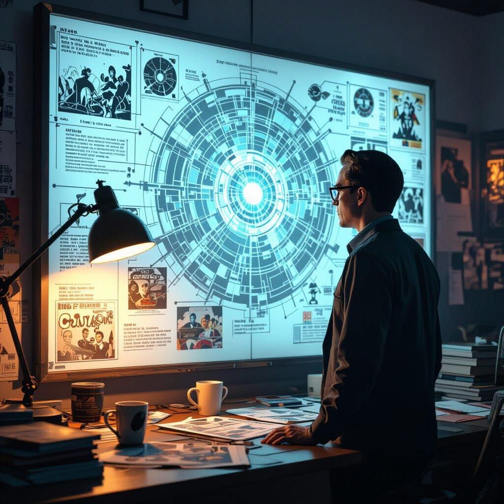 Sheldon Cooper's Conspiracy Board in Cinematic Realism Style