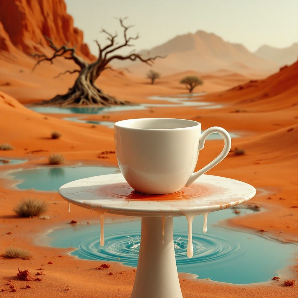 Surreal Desert Oasis with Twisted Tree
