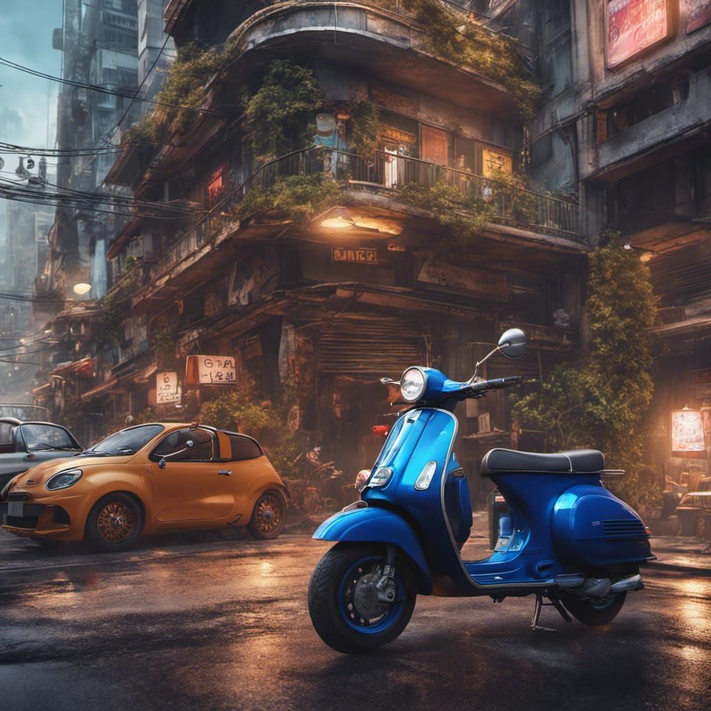 Modern Vespa in Bangkok: Detailed Matte Painting