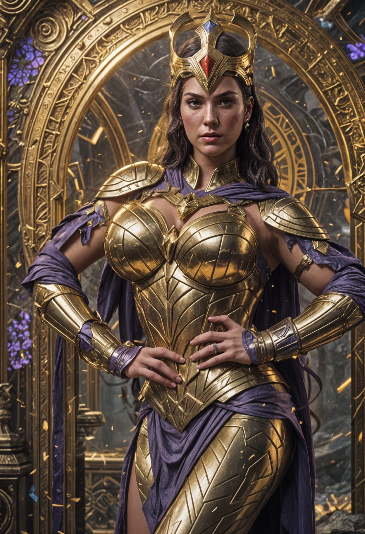 Wonder Woman in Gold Armor, Dark Fantasy Art