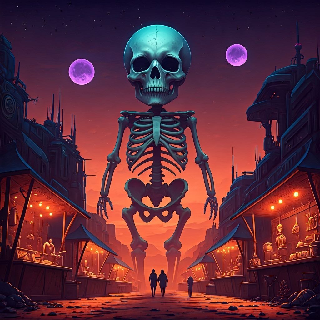 Colossal Skeleton Kid in Martian Night Market
