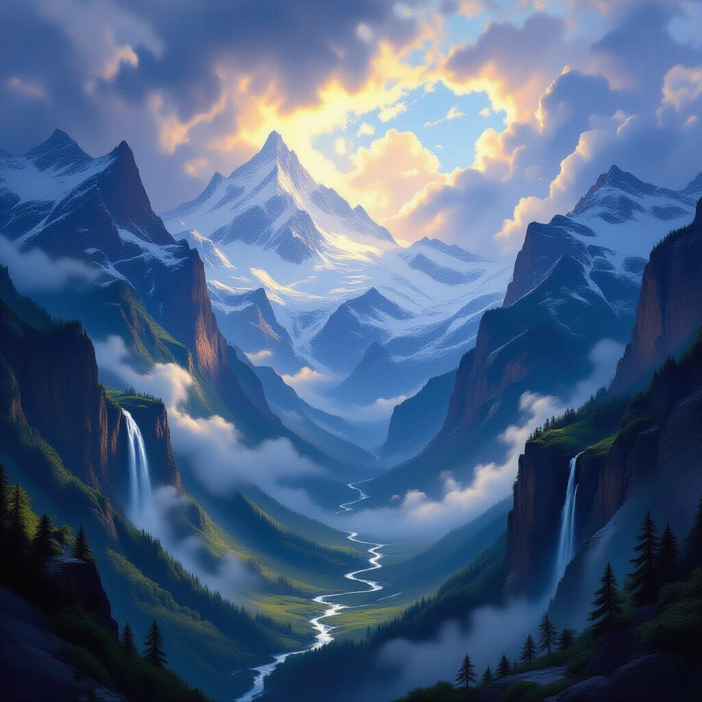 Epic Fantasy Mountain Landscape Painting