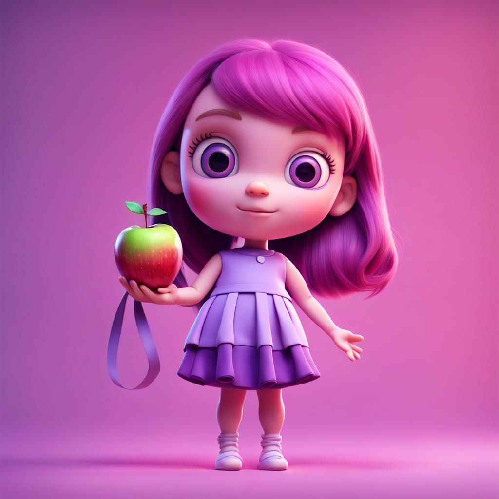 Cute Pink Doll with Apple, Pixar Style