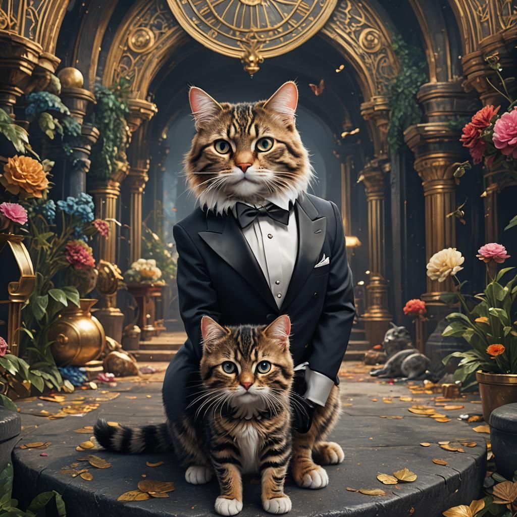 Cat in Tuxedo: Detailed Matte Painting