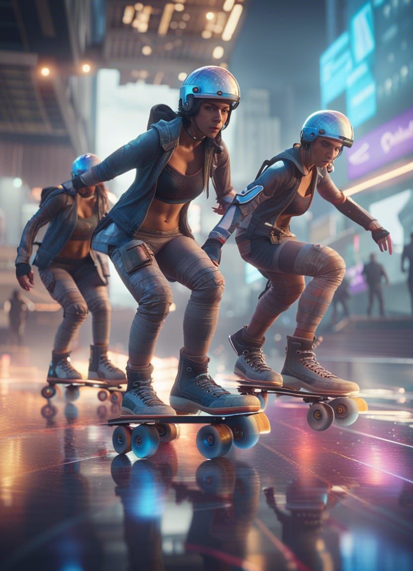 Futuristic Roller Skaters in Apocalyptic City
