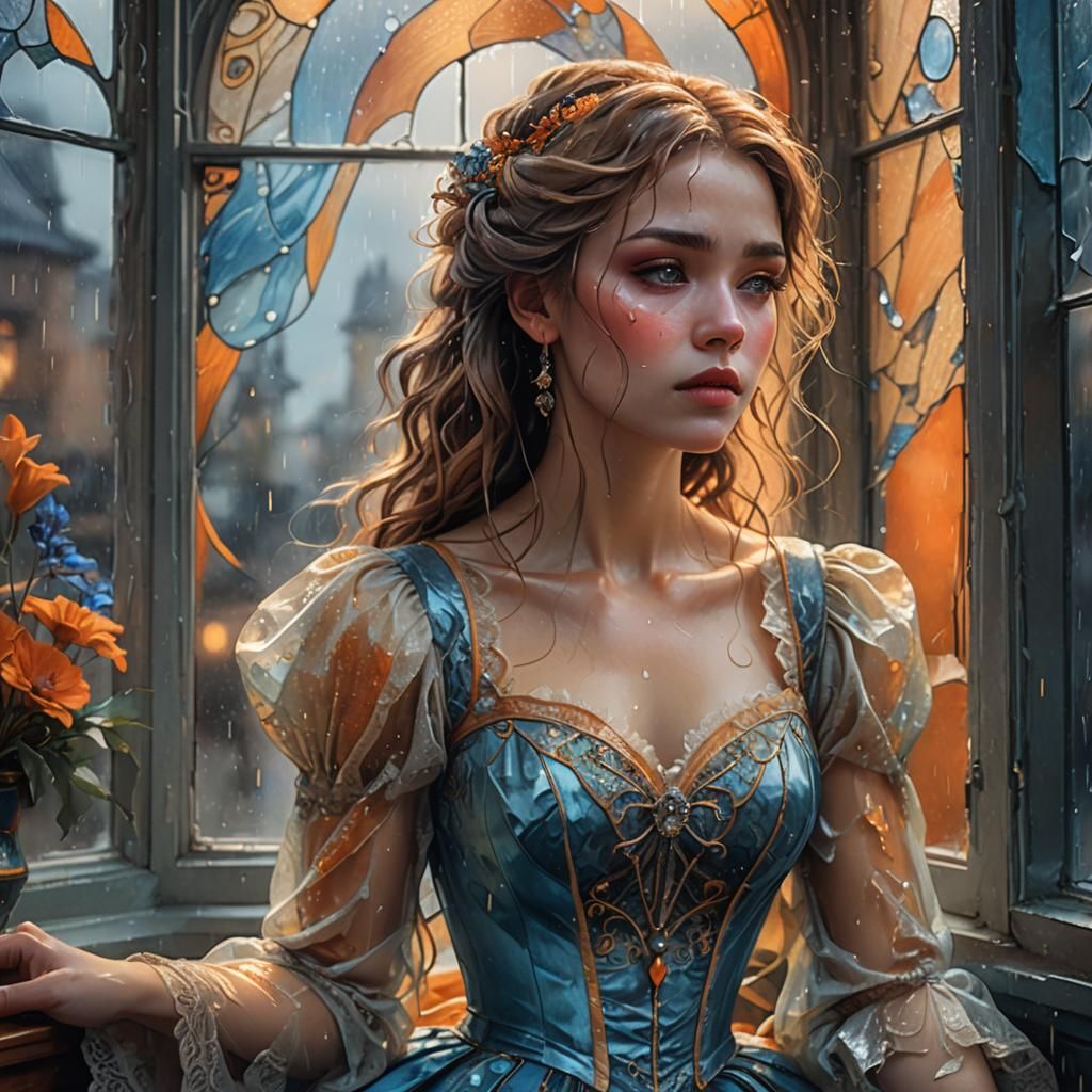 Crying Girl in Ball Gown: Fantasy Art in Digital Painting St...