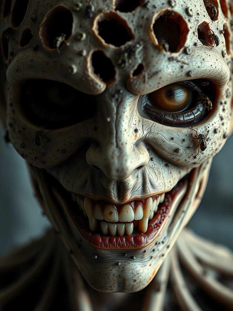 Disturbing Humanoid Face with Crawling Insects in Every Hole