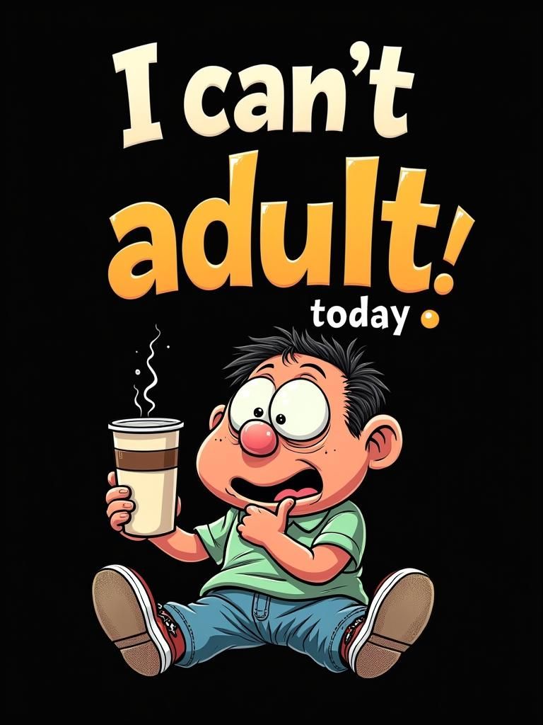 Humorous Cartoon Character With Oversized Coffee Cup