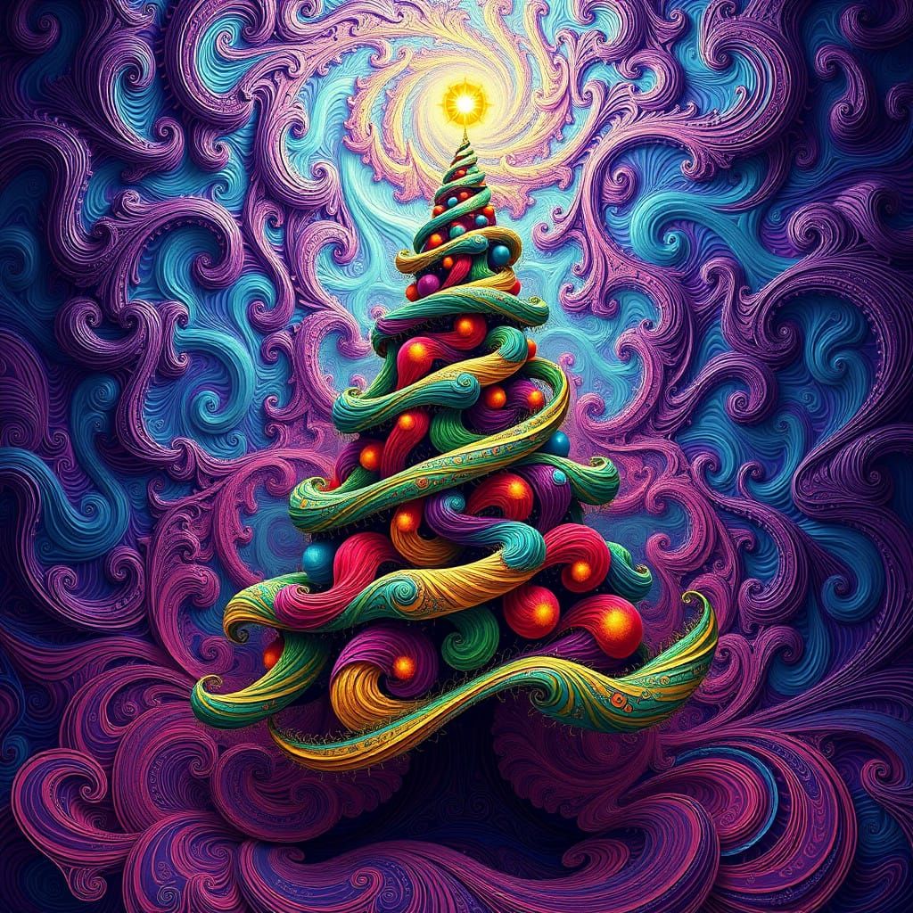 Ethereal Christmas Tree Fractal in Cyberpunk Style