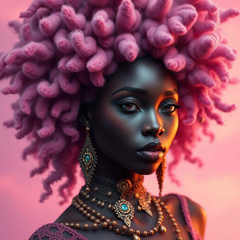 Elegant Afro Woman in Cotton Candy Fantasy