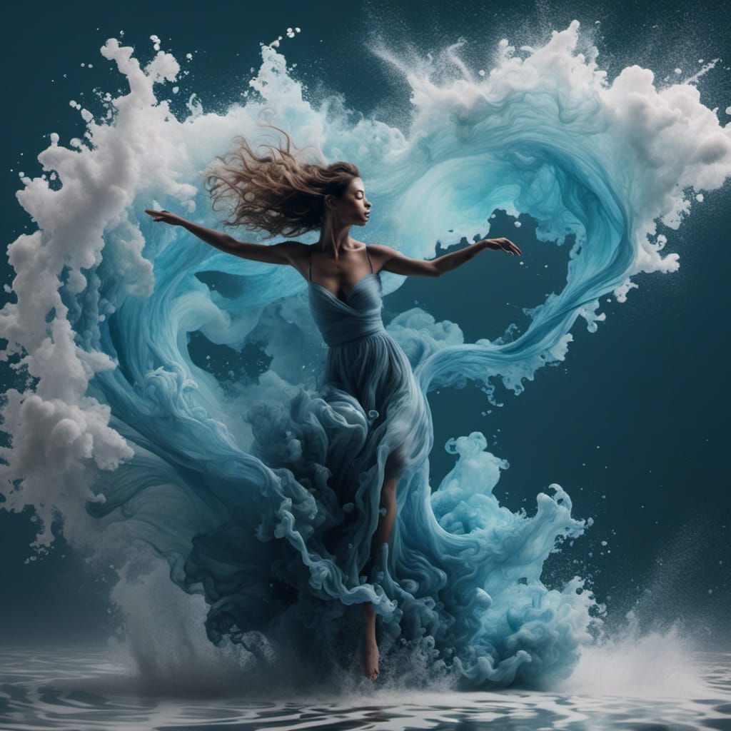 Ocean Wave Dress: Water-Ink Silhouette