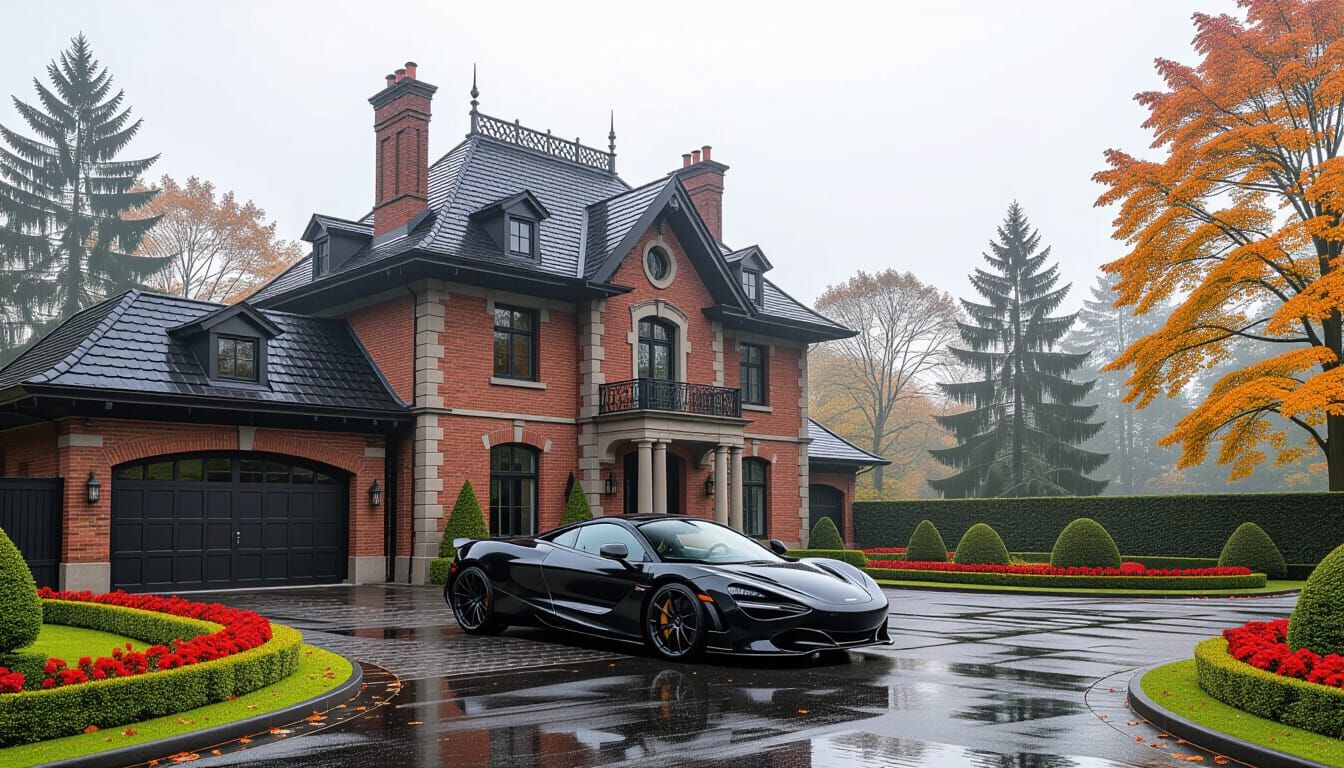 Victorian Chateau with McLaren in Misty Autumn Garden