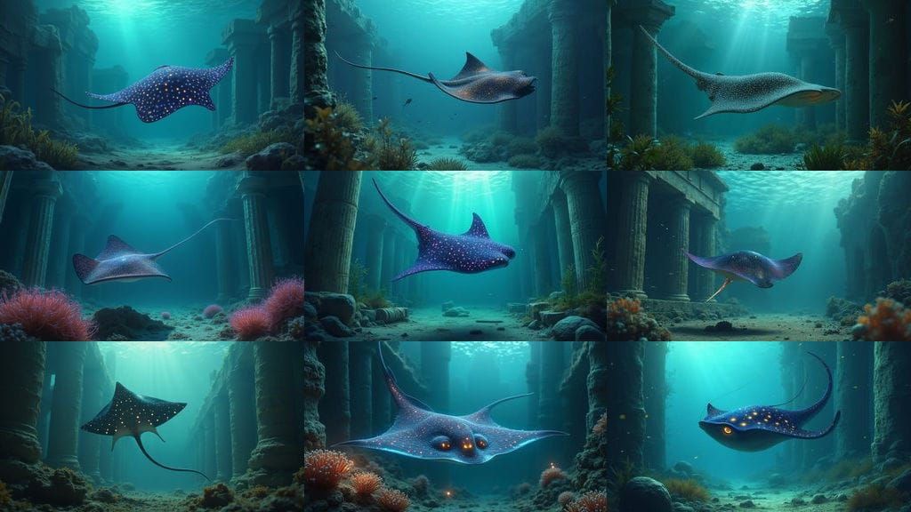 Stingray Glides Through Ancient Greek Ruins