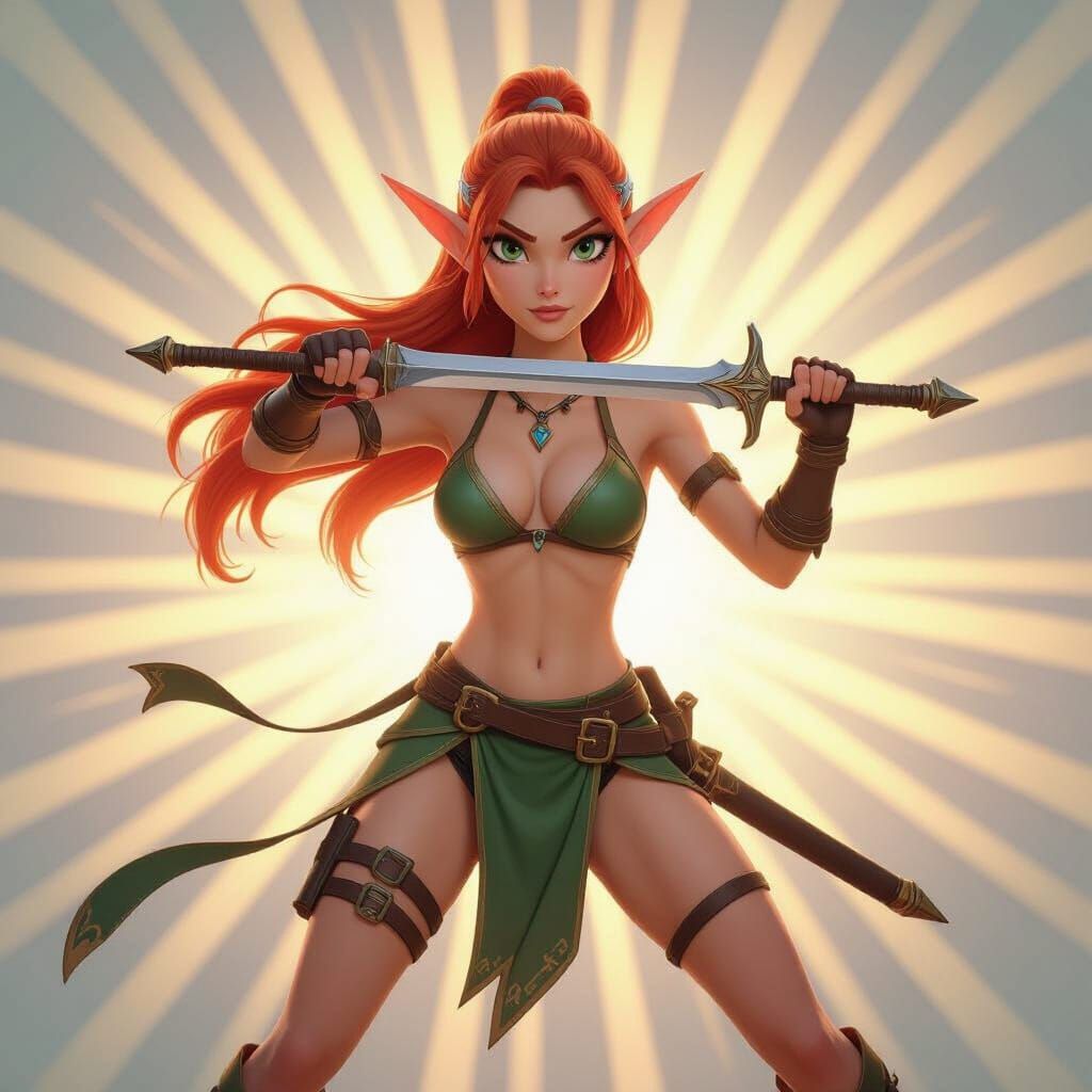 Bikini Elf Fighter in Vibrant 3D Style