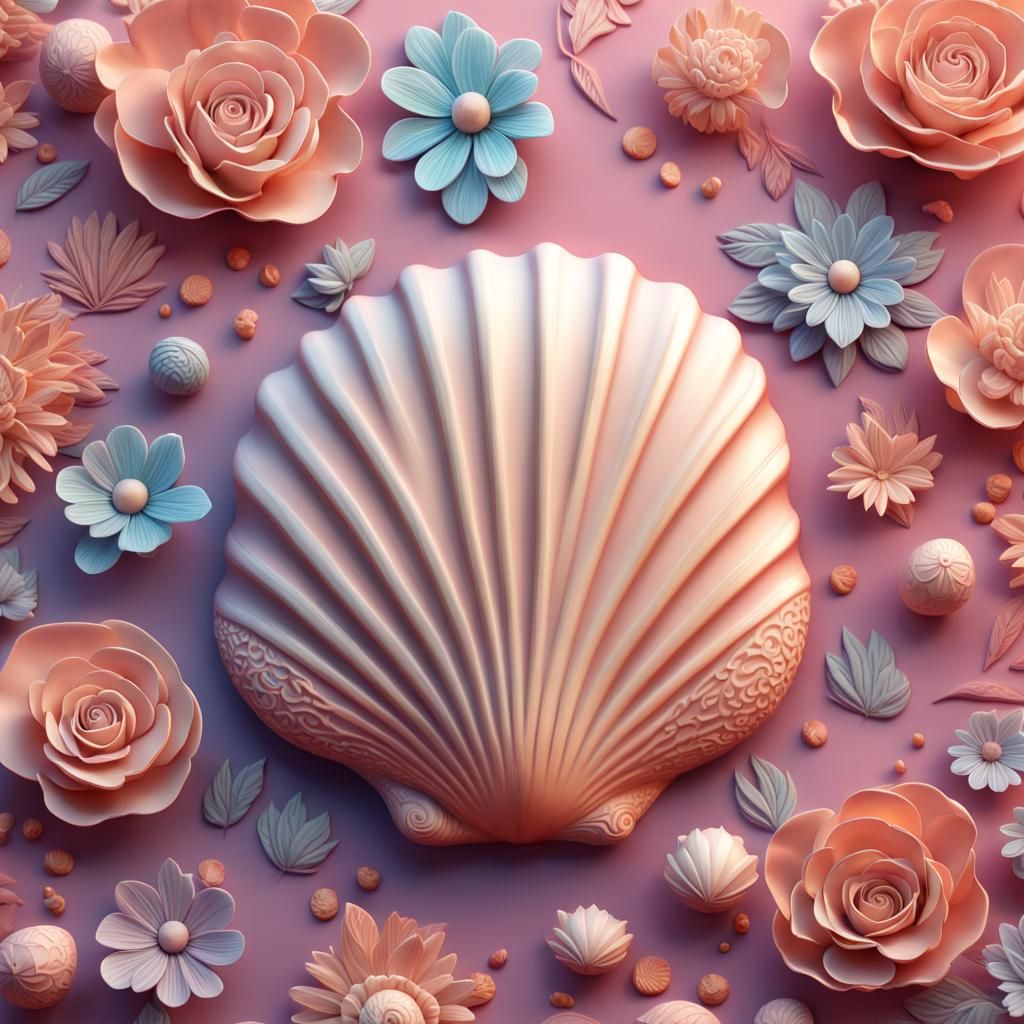 Intricate Floral Shell: 3D Digital Art