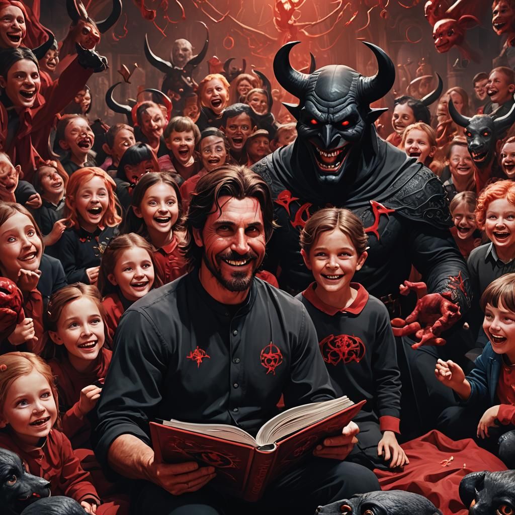 Satanic Christian Bale reads stories to demonic kids