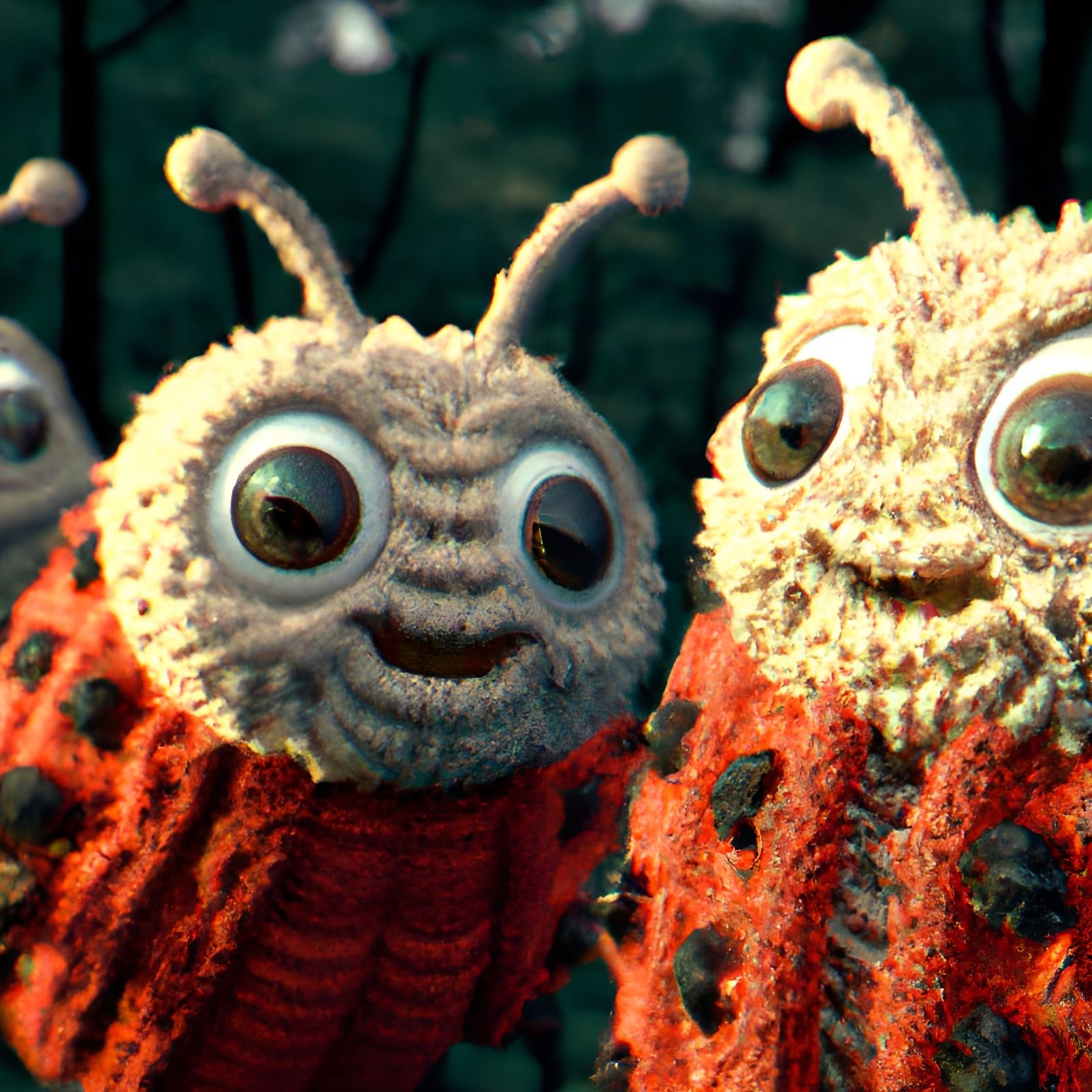 Yarn Ladybugs in Knitted Forest: National Geographic Style