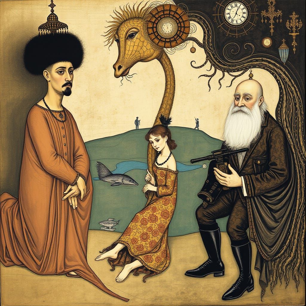 Surreal Fantasy Landscape in Art Nouveau Style