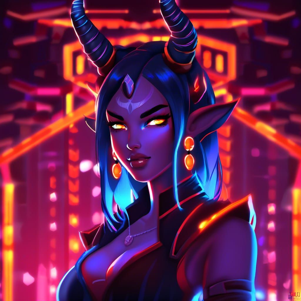 Neon Demon Girl Portrait in Anime Style