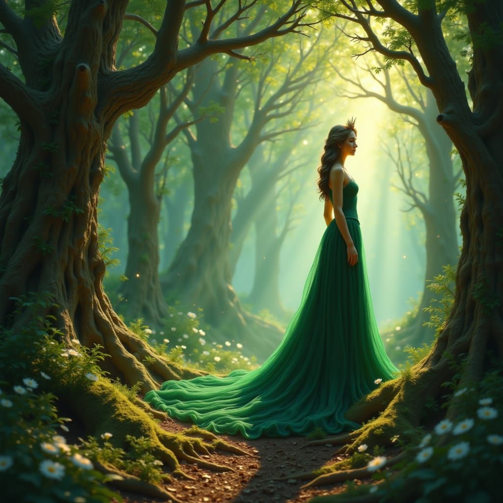 Queen Finds Serenity in Magical Enchanted Forest Grove