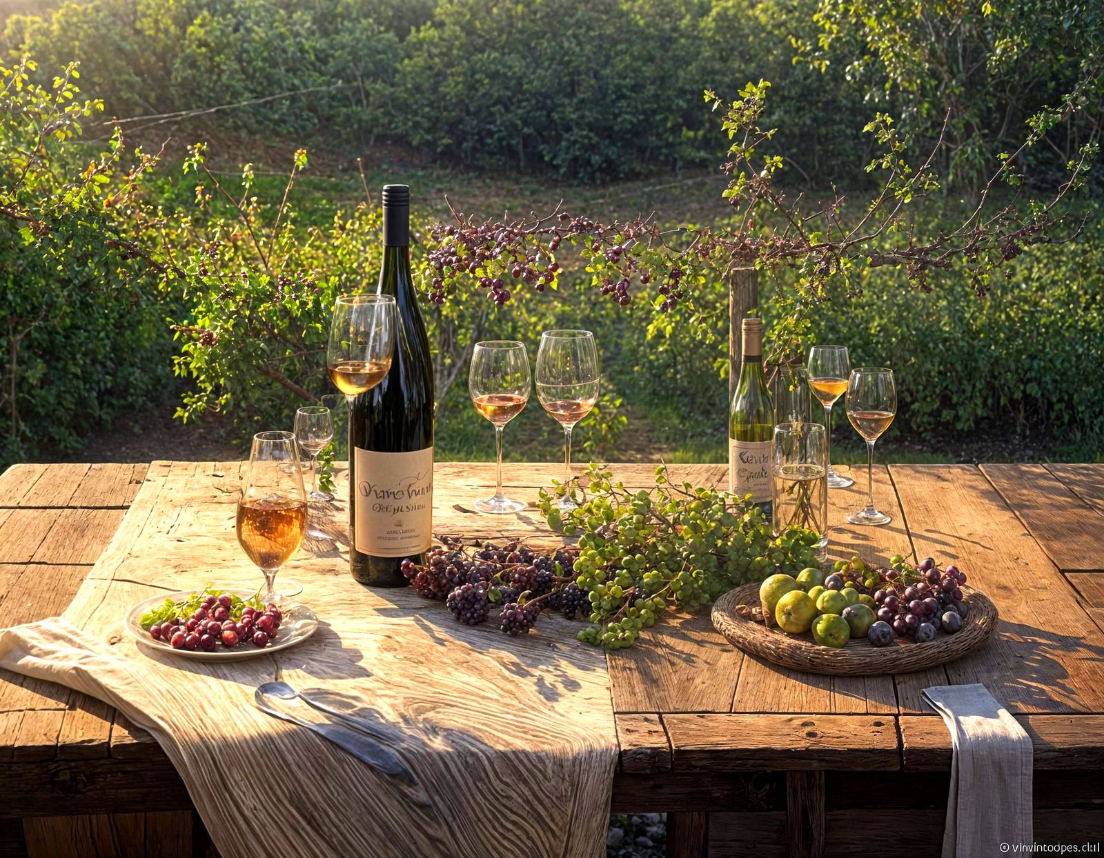 Vineyard Wine Scene in Rustic Oak Setting