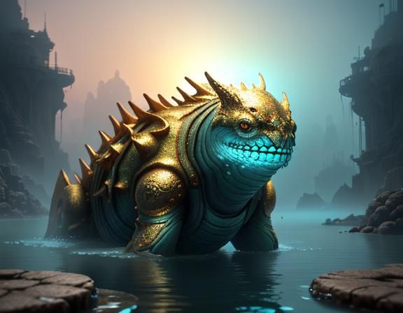 Female Amphibioid in Underwater City, 3D Game Art