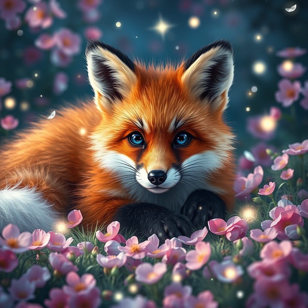 Red Fox in Enchanted Garden: Digital Art
