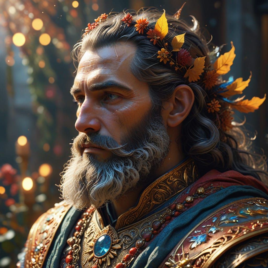 Regal Figure in Winter Feast Scene with Golden Lighting and...