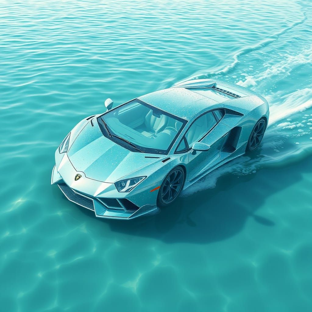 Sleek Crystal Lamborghini Glides on Turquoise Water