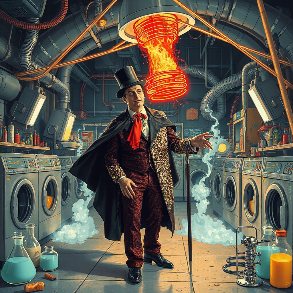 Secret Lair Beneath Laundromat in Retro-Futuristic Style