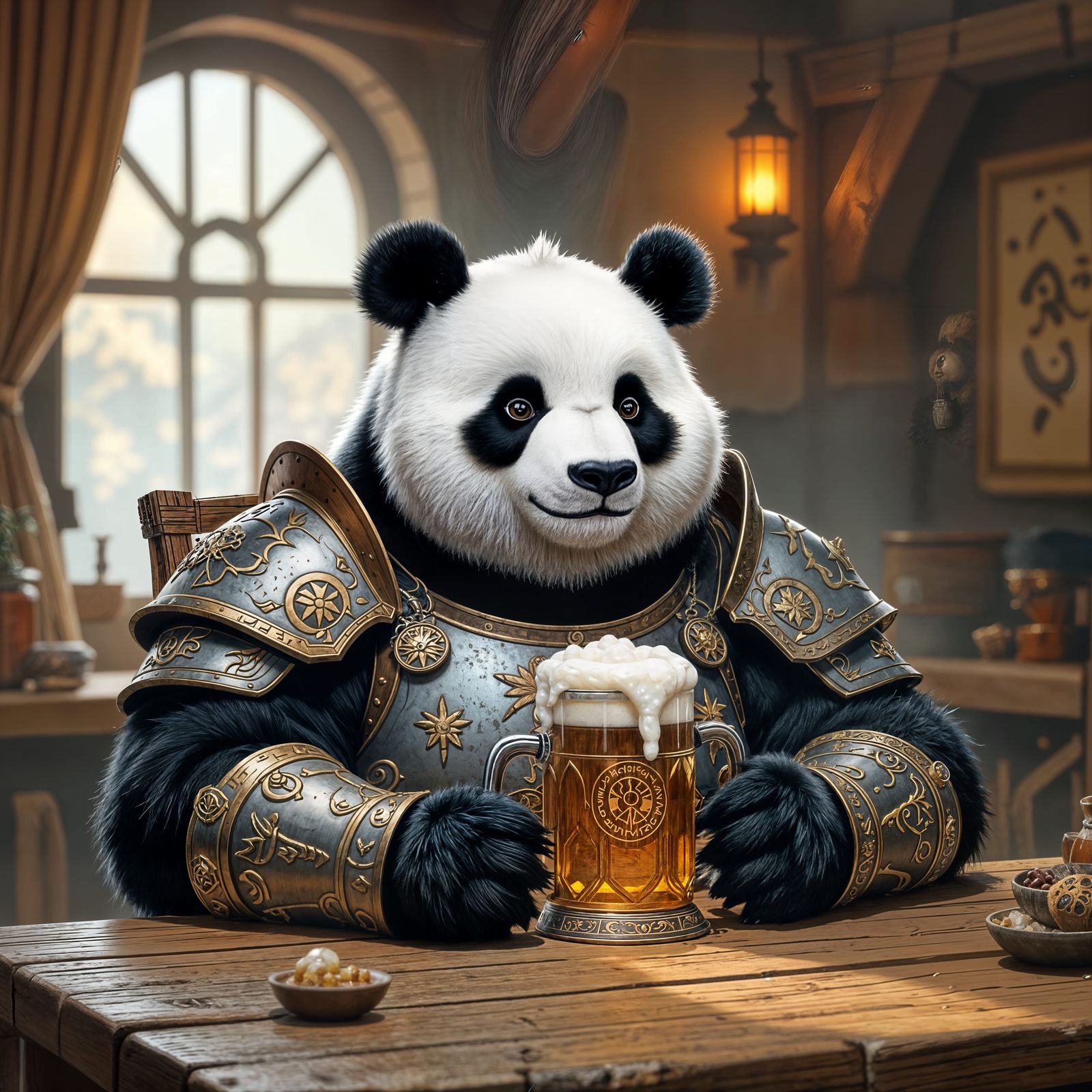 Ethereal Giant Panda Spirit Drinking Beer