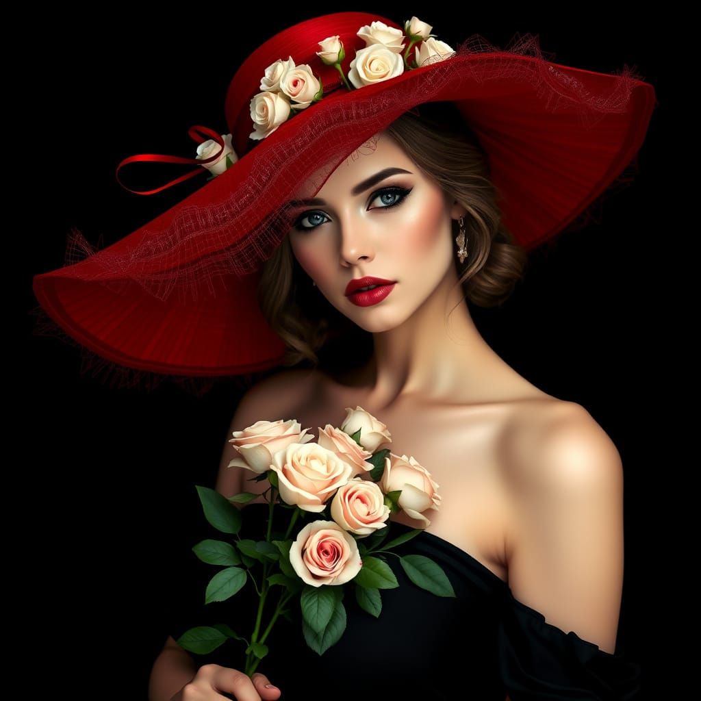 Elegant Woman in Red Hat Portrait