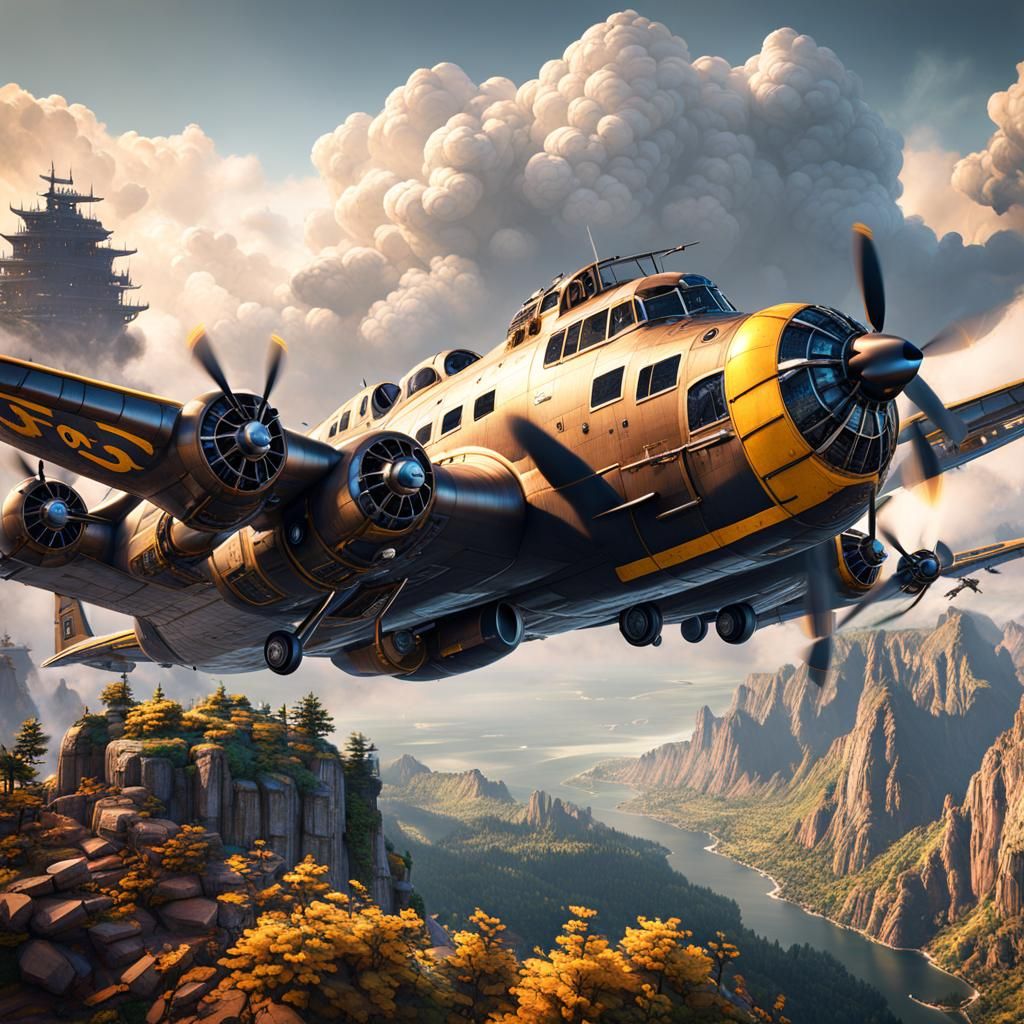 Detailed Matte Painting of Flying Fortress Plane