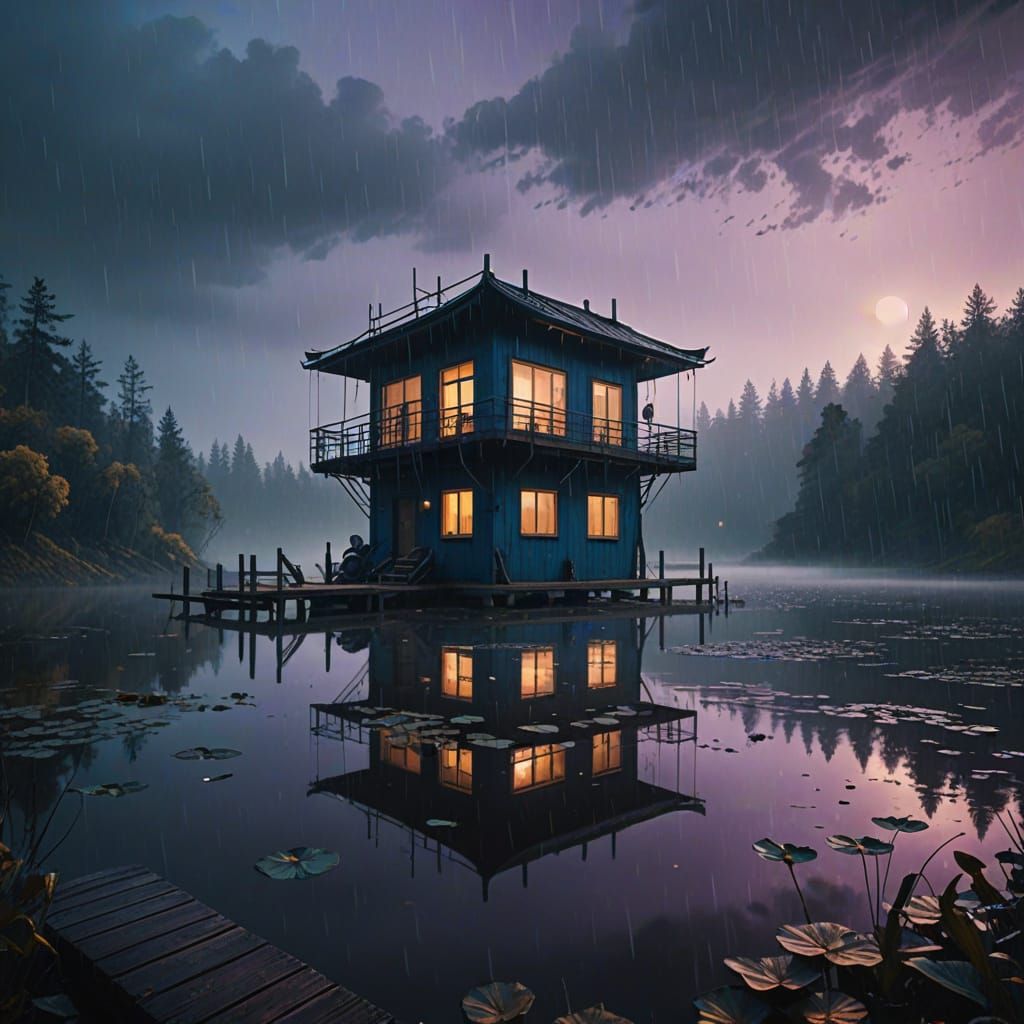 Moody Lake Cabin in Futuristic Atmosphere