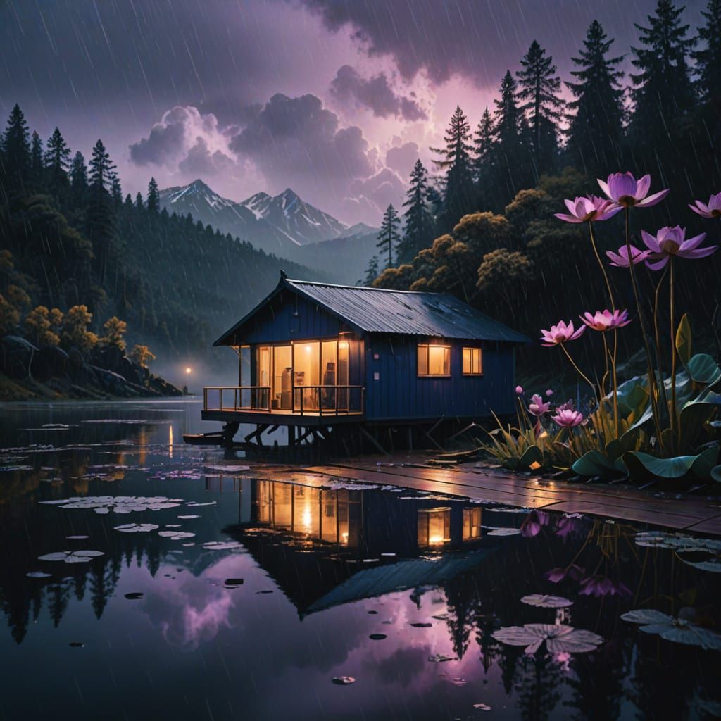 Hyper-Realistic Futuristic Cabin Scene in Soft Focus