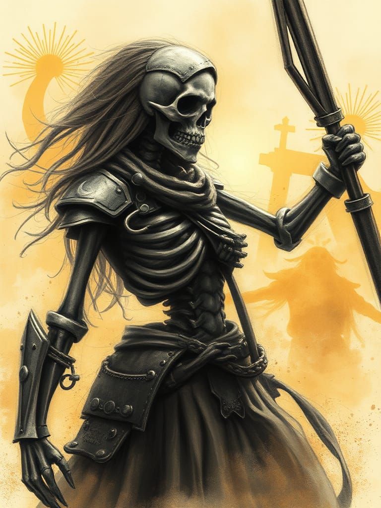 Triumphant Undead Zombie in Charcoal Sketch Style