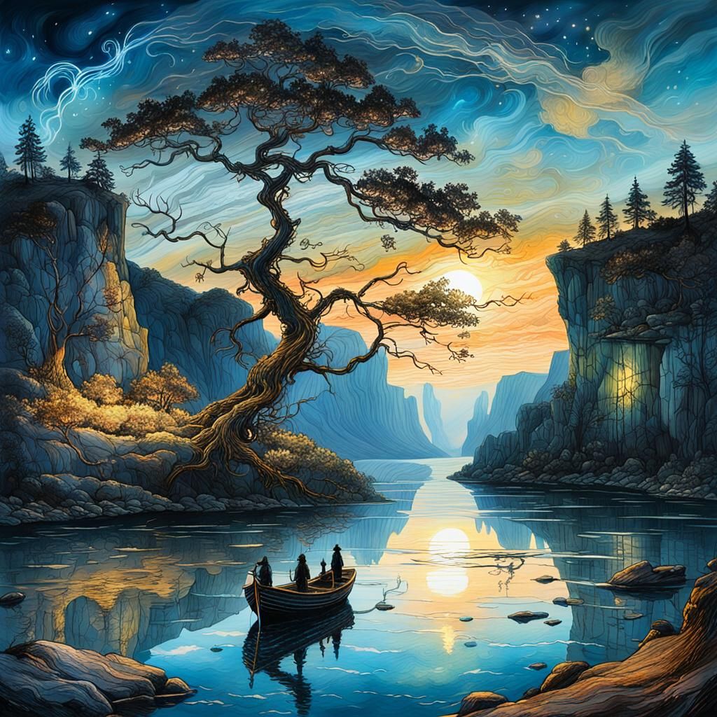 Breathtaking Landscape Painting in Arthur Rackham Style