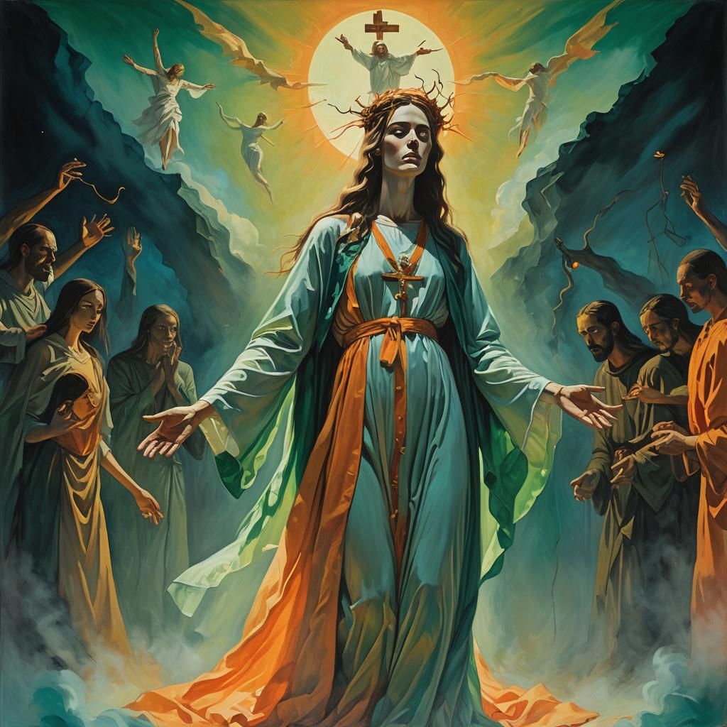 Priest Exorcising Demons in Surrealist Style