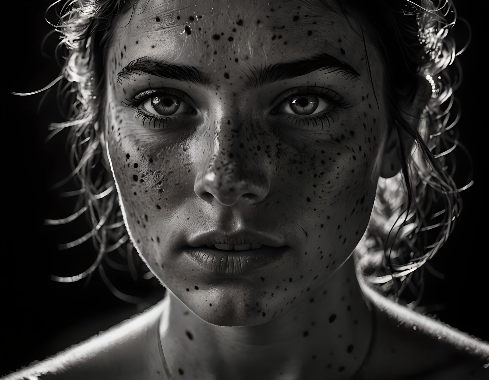 Hyperdetailed Portrait with Freckles in Black and White