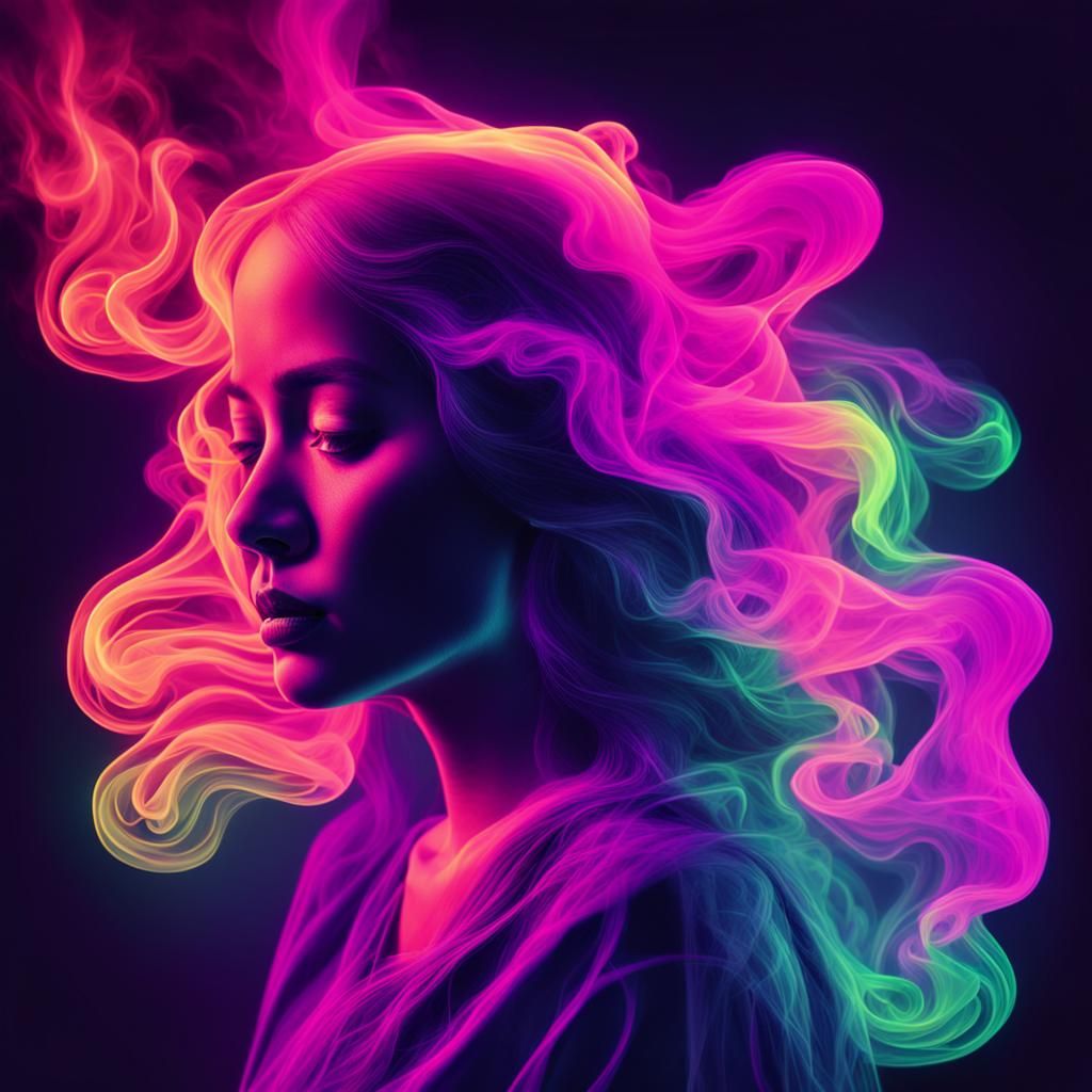 Neon Smoke Ghost Woman in Synthwave Style