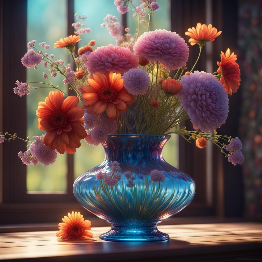 Vibrant Flower Still Life in Matte Painting Style