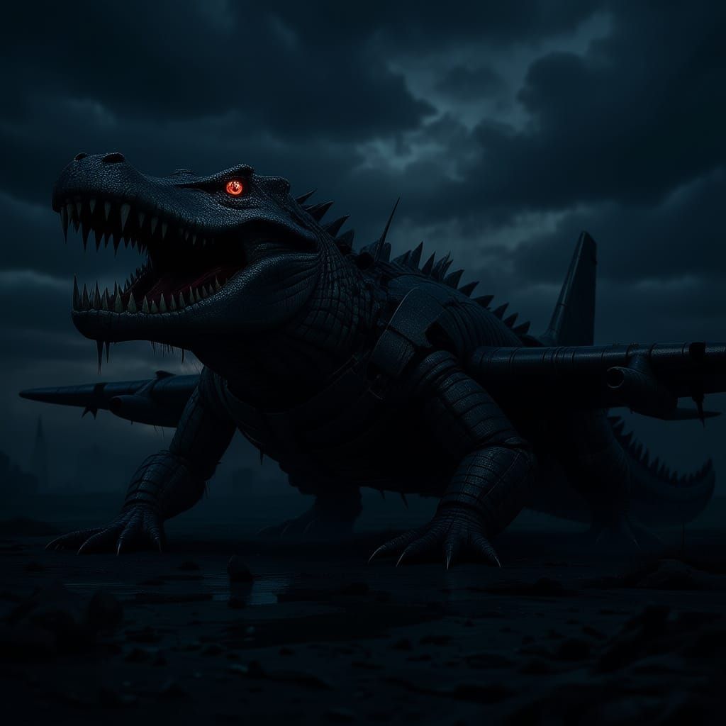 Skeleton Crocodile Fusing with Bomber Plane