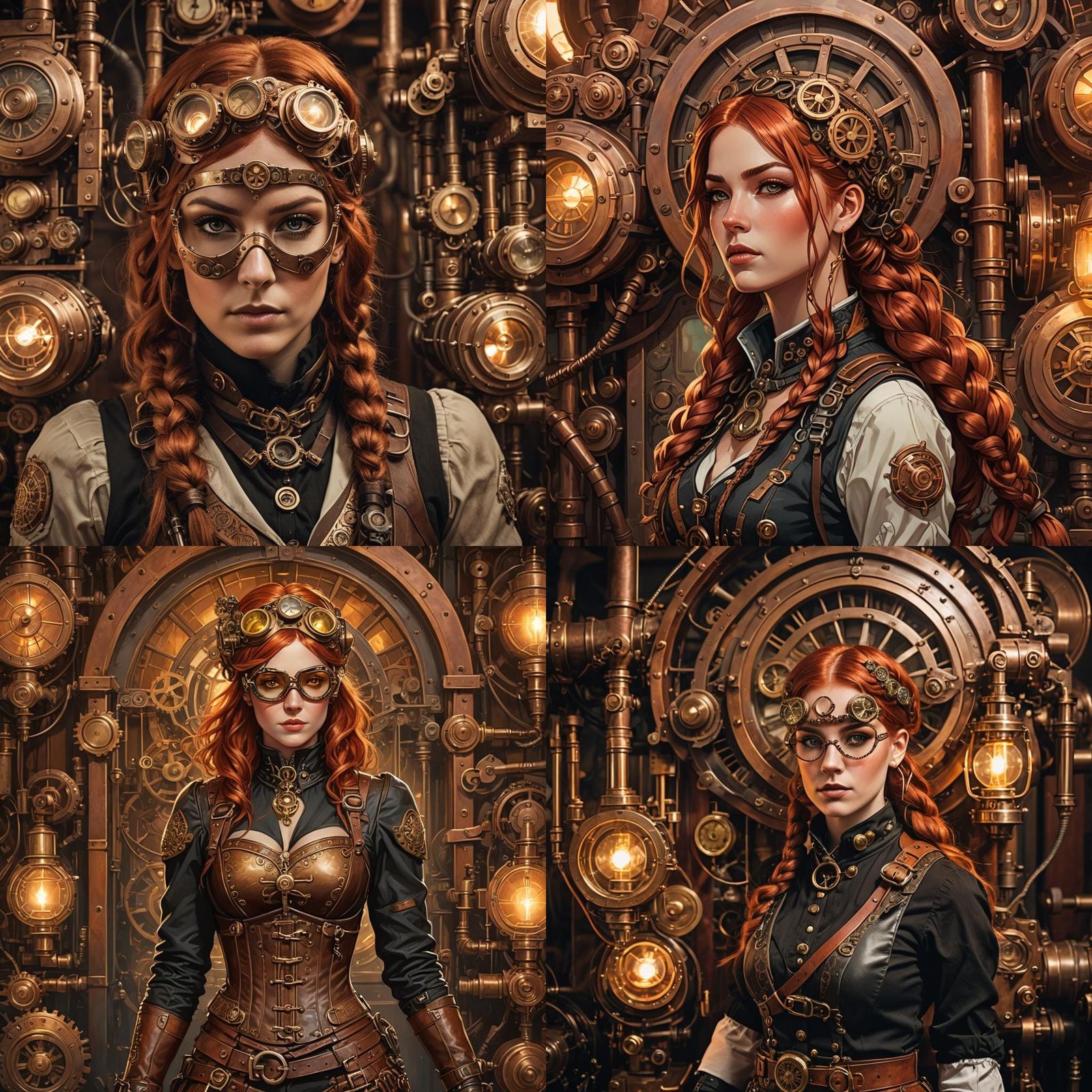 Red-Haired Girl with Steampunk Engine